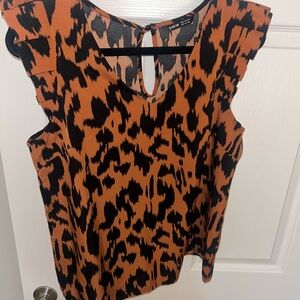 SHEIN Leopard Print Ruffle Sleeve Top in Orange and Black